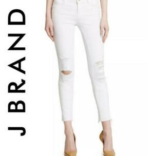 J Brand Demented white cropped denim  distressed jeans pants size 26